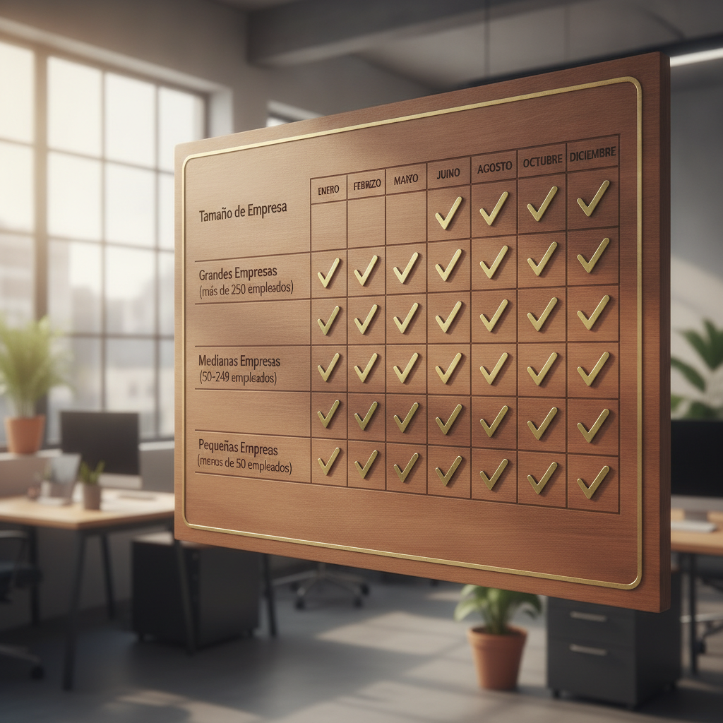 Representación visual del calendario de obligatoriedad de la auditoría laboral según el tamaño de la empresa.