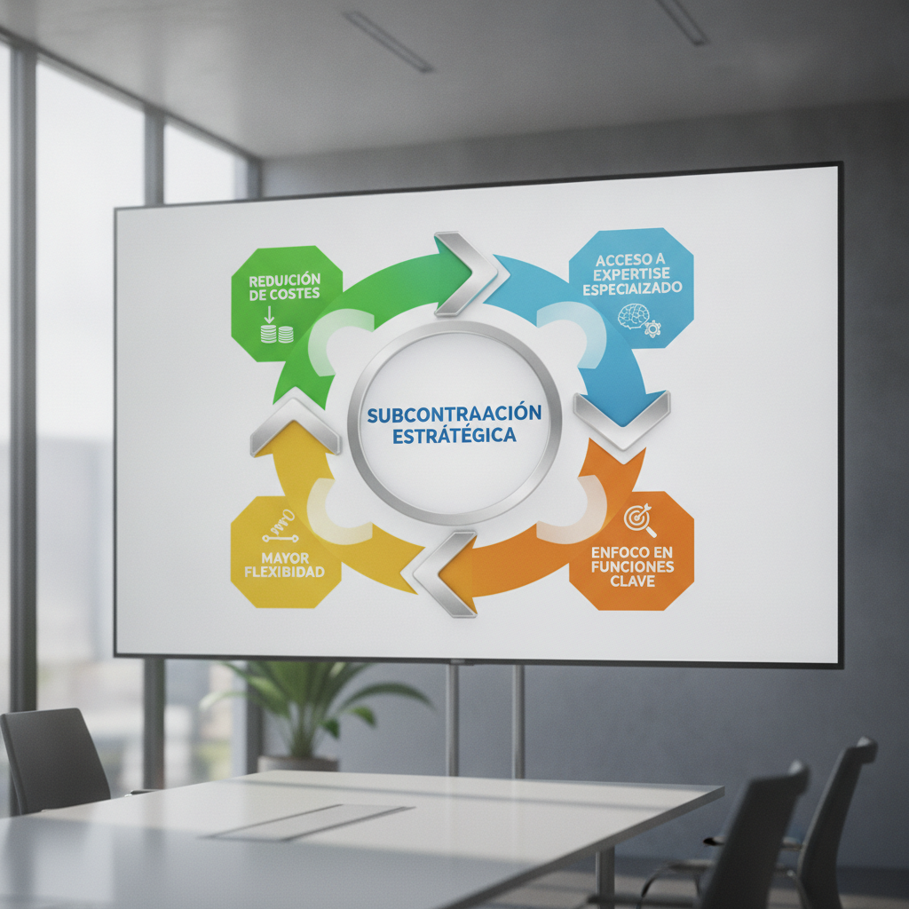 Gráfico que ilustra las ventajas estratégicas de la subcontratación, como la reducción de costes y el acceso a expertise especializado.
