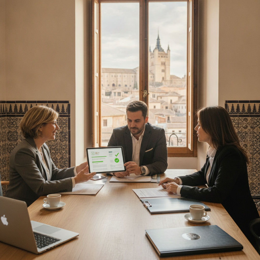 Representación de la externalización de RRHH con una gestoría laboral en Toledo, mostrando eficiencia y reducción de carga administrativa.